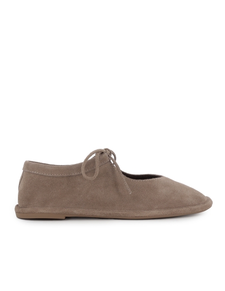 Zapato cordones piel serraje flexible plano mujer taupe