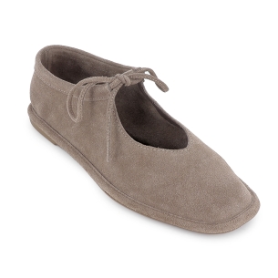 Zapato cordones piel serraje flexible plano mujer taupe 2