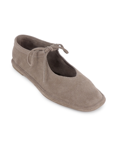 Zapato cordones piel serraje flexible plano mujer taupe