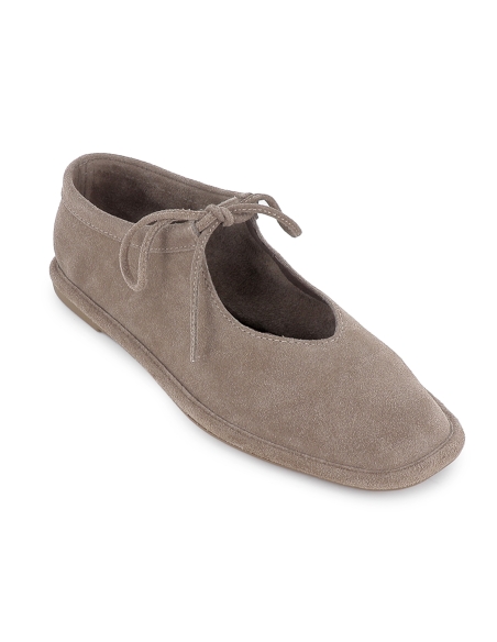Zapato cordones piel serraje flexible plano mujer taupe