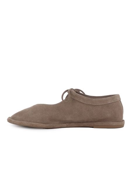 Zapato cordones piel serraje flexible plano mujer taupe