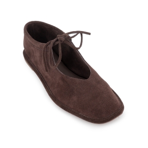 Zapato cordones piel serraje flexible plano mujer marron 2