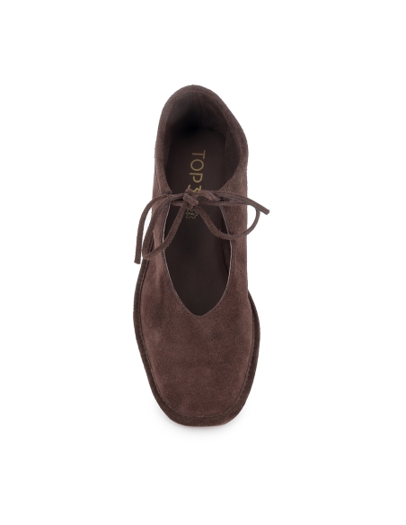 Zapato cordones piel serraje flexible plano mujer marron