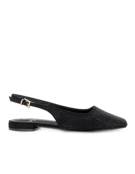 Bailarina destalonada pedreria vestir tacon bajo mujer negro