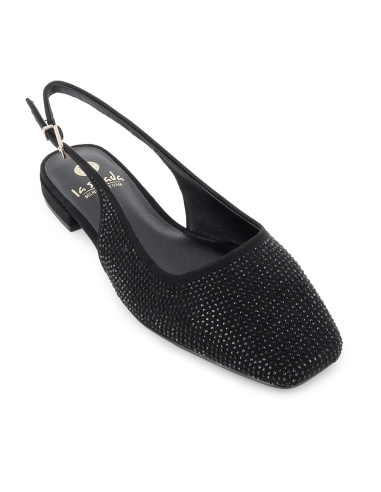 Bailarina destalonada pedreria vestir tacon bajo mujer negro