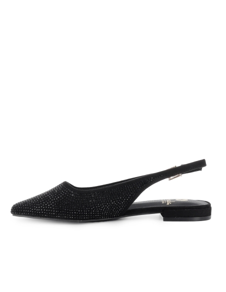 Bailarina destalonada pedreria vestir tacon bajo mujer negro