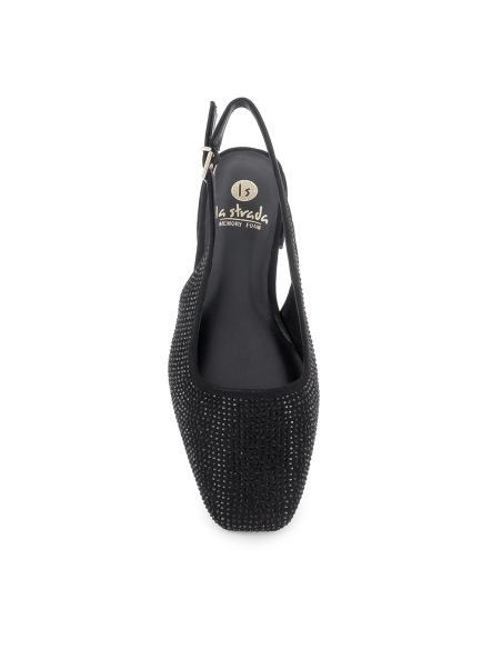 Bailarina destalonada pedreria vestir tacon bajo mujer negro