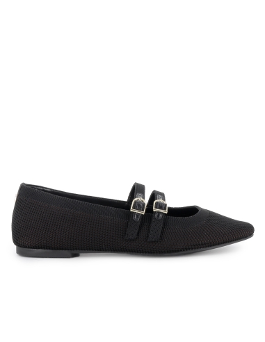 Zapato correa textil acolchado vestir plano mujer negro