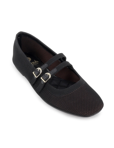 Zapato correa textil acolchado vestir plano mujer negro