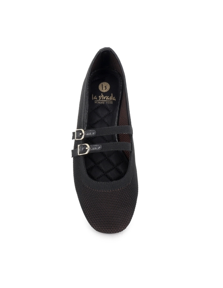 Zapato correa textil acolchado vestir plano mujer negro