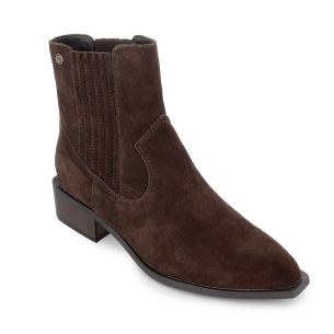 Botin tejano piel serraje elastico tacon bajo mujer marron 2