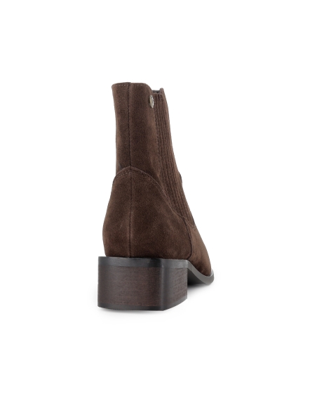 Botin tejano piel serraje elastico tacon bajo mujer marron