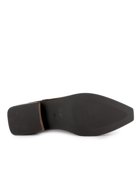 Botin tejano piel serraje elastico tacon bajo mujer marron