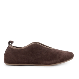 Zapato elasticos piel serraje flexible plano mujer marron