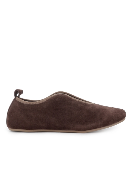 Zapato elasticos piel serraje flexible plano mujer marron