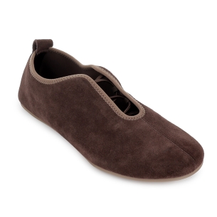 Zapato elasticos piel serraje flexible plano mujer marron 2