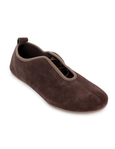 Zapato elasticos piel serraje flexible plano mujer marron