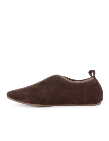 Zapato elasticos piel serraje flexible plano mujer marron
