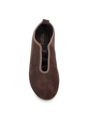 Zapato elasticos piel serraje flexible plano mujer marron