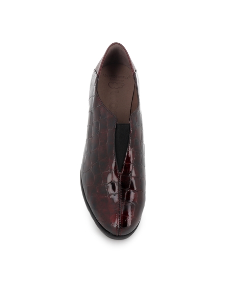 Zapato elastico piel coco charol y cuña ligera mujer rojo