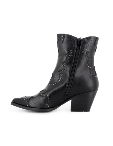 Botin cowboy diseño tachas y cremallera tacon mujer negro