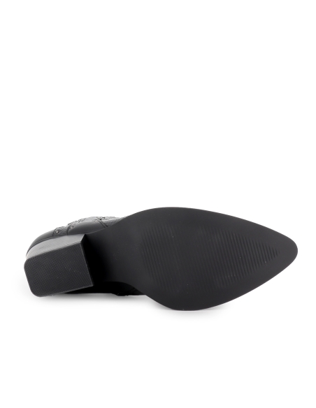 Botin cowboy diseño tachas y cremallera tacon mujer negro