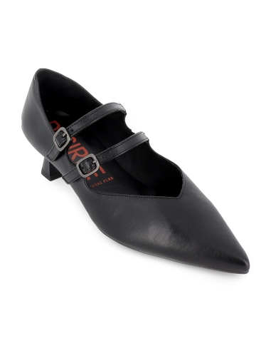 Zapato 2 correas vestir piel y tachas tacon carrete mujer negro