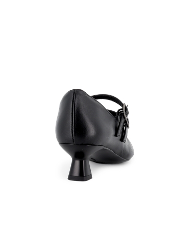 Zapato 2 correas vestir piel y tachas tacon carrete mujer negro