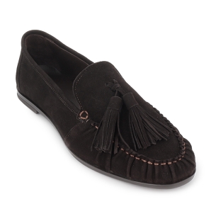 Mocasin piel ante suela flexible detalle borla mujer marron 2