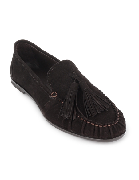 Mocasin piel ante suela flexible detalle borla mujer marron