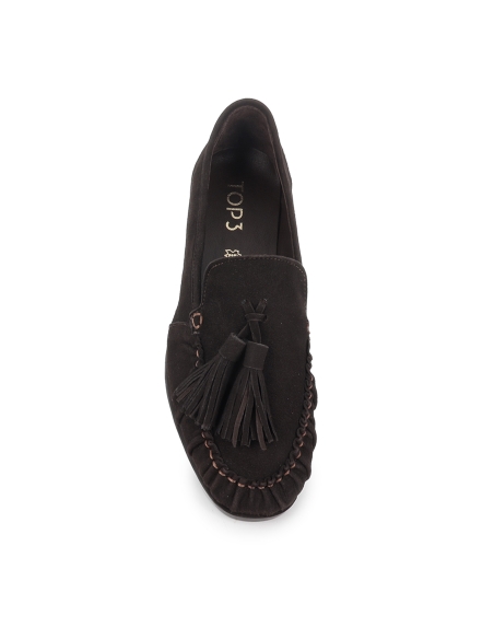 Mocasin piel ante suela flexible detalle borla mujer marron