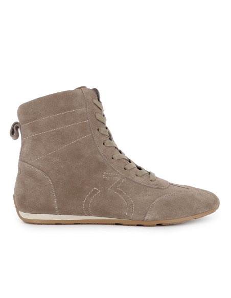 Botin plana cordones cremallera mujer taupe