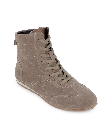 Botin plana cordones cremallera mujer taupe