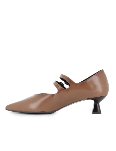 Zapato 2 correas vestir piel y tachas tacon carrete mujer taupe