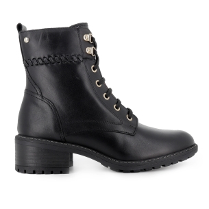 Bota militar piel y cordones con suela dentada tacon mujer negro