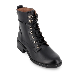 Bota militar piel y cordones con suela dentada tacon mujer negro 2