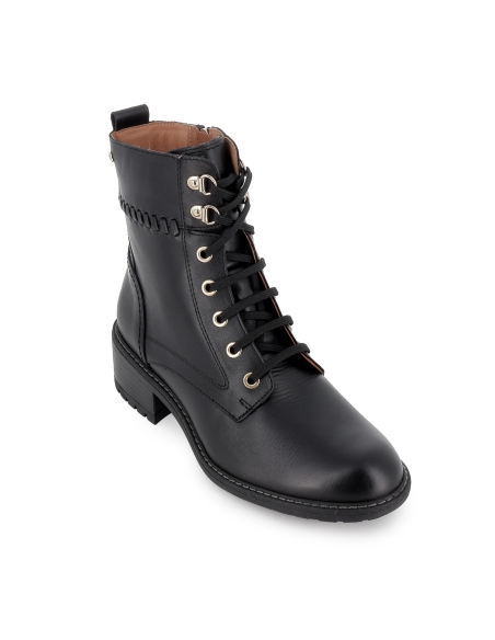 Bota militar piel y cordones con suela dentada tacon mujer negro