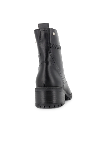 Bota militar piel y cordones con suela dentada tacon mujer negro