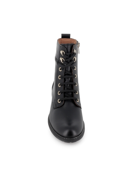Bota militar piel y cordones con suela dentada tacon mujer negro