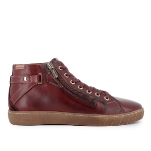 Botin piel cremallera y cordones con plantilla plano mujer rojo