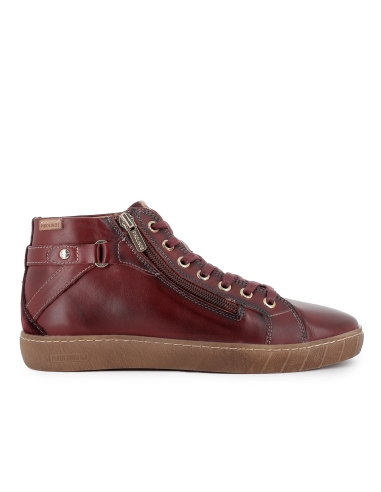 Botin piel cremallera y cordones con plantilla plano mujer rojo