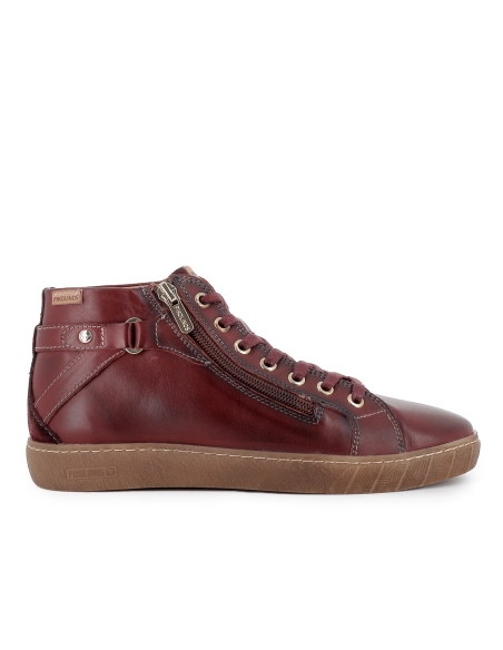 Botin piel cremallera y cordones con plantilla plano mujer rojo