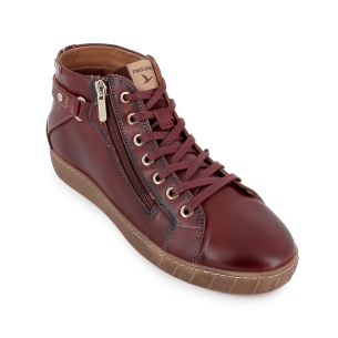 Botin piel cremallera y cordones con plantilla plano mujer rojo 2