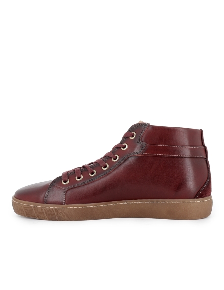 Botin piel cremallera y cordones con plantilla plano mujer rojo