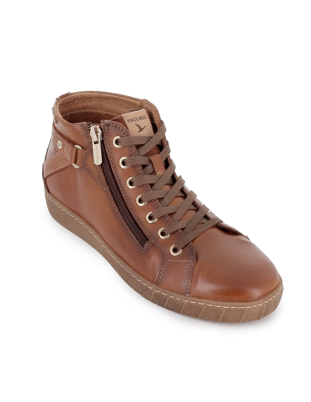 Botin piel cremallera y cordon con plantilla plano mujer marron