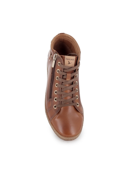 Botin piel cremallera y cordon con plantilla plano mujer marron