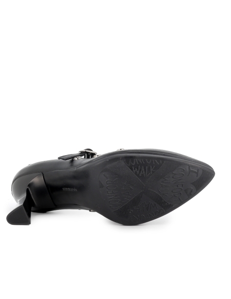 Zapato con correa piel ojetes tacon 7,5 mujer vestir negro