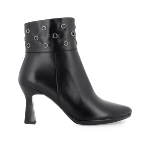 Botin vestir piel con ojetes cremallera tacon 7,5 cm mujer negro