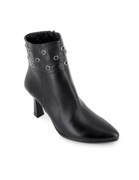 Botin vestir piel con ojetes cremallera tacon 7,5 cm mujer negro