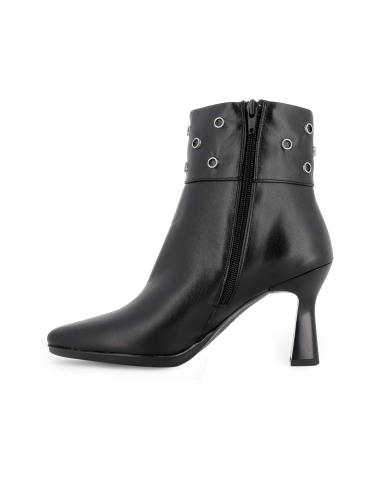 Botin vestir piel con ojetes cremallera tacon 7,5 cm mujer negro